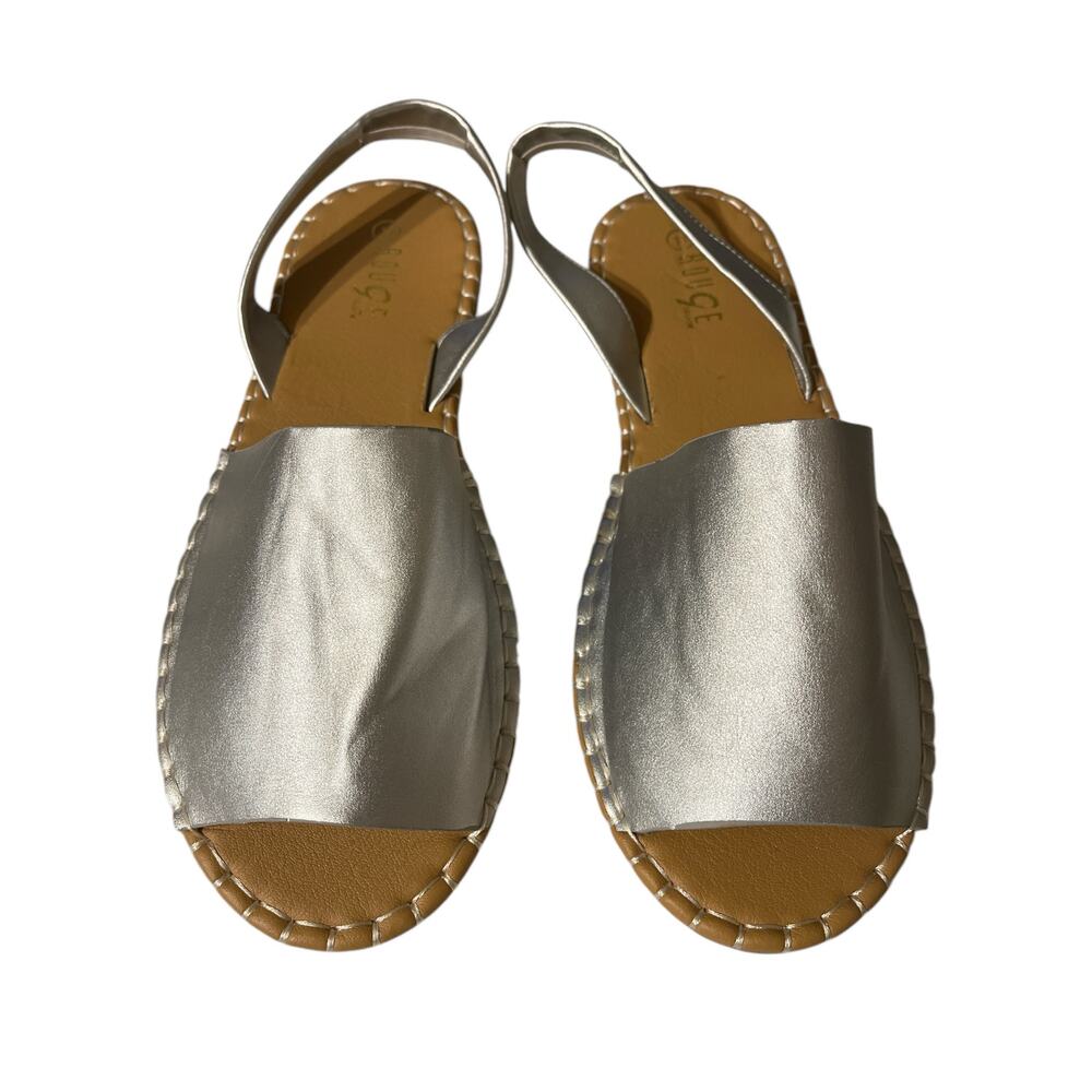 Rouge Helium Elastic Slip On Silver Peep Toe Ankle Strap Flat Sandals 11 - Picture 10 of 10
